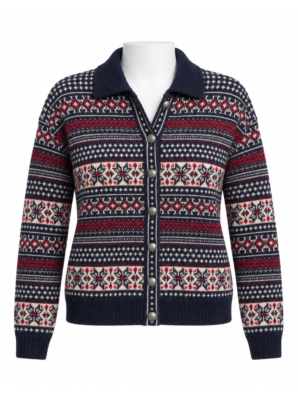 Size M Vintage Simons Women’s Shetland Wool Fair Isle Collared Cardigan Sweater